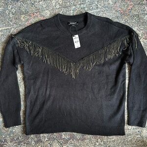 New express holiday sweater with jeweled tassel trim